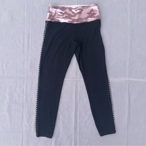 Victoria's Secret PINK Camo Black Fold Over Straight  Yoga Leggings LARGE POC